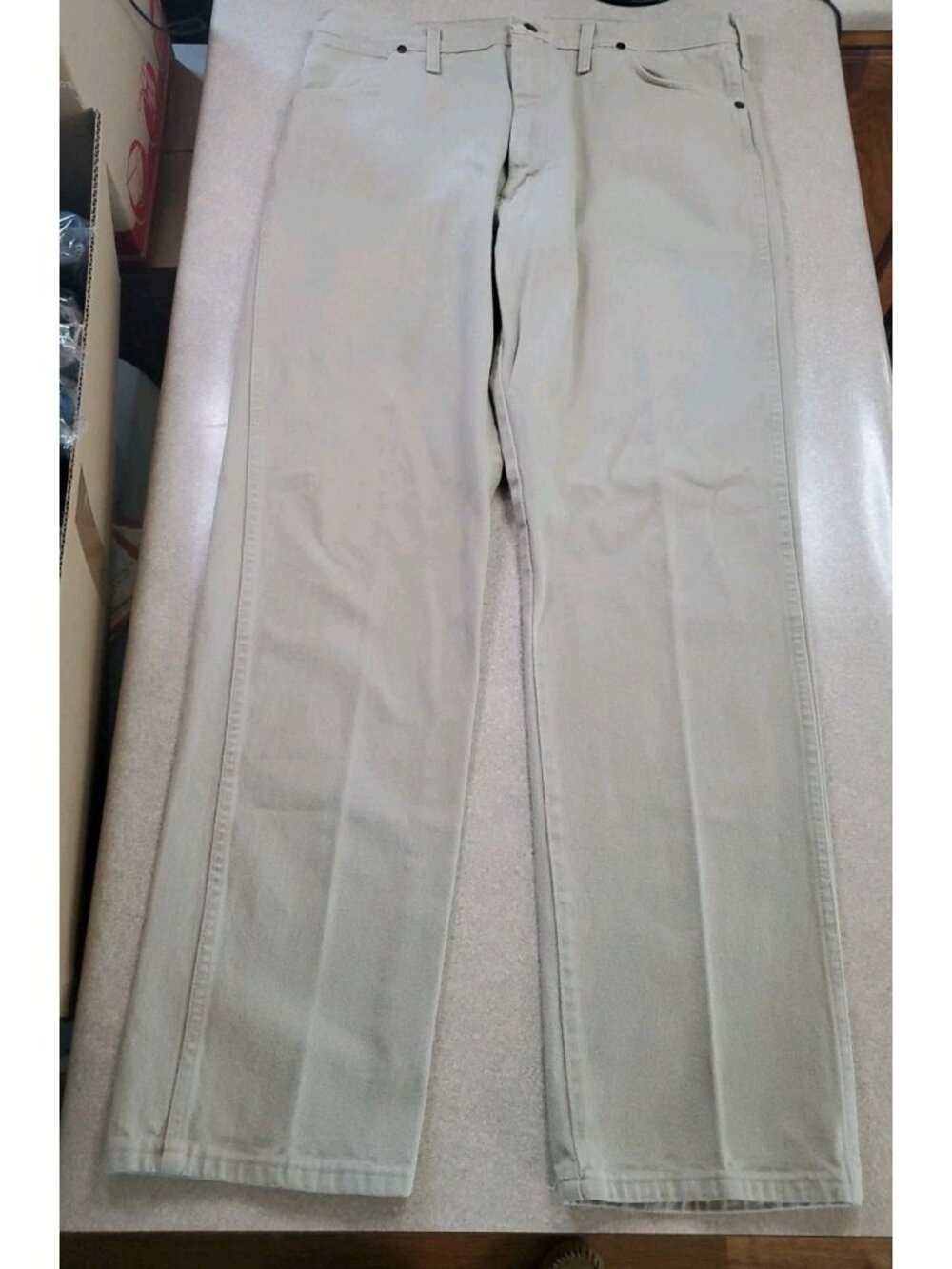 Wrangler Jeans Mens 38x34 936 USA Made Cowboy Slim Tan Beige Western 80s Vintage - Picture 2 of 12
